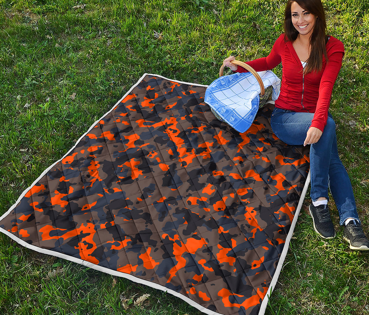 Black And Orange Camouflage Print Quilt
