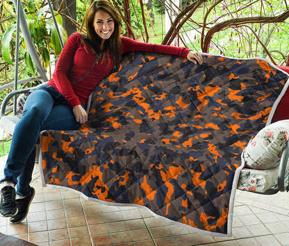 Black And Orange Camouflage Print Quilt