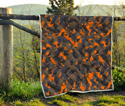 Black And Orange Camouflage Print Quilt