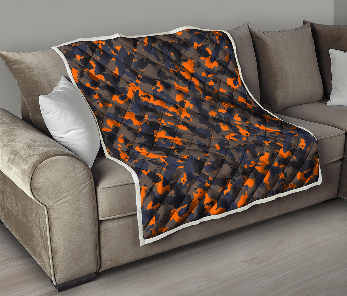 Black And Orange Camouflage Print Quilt