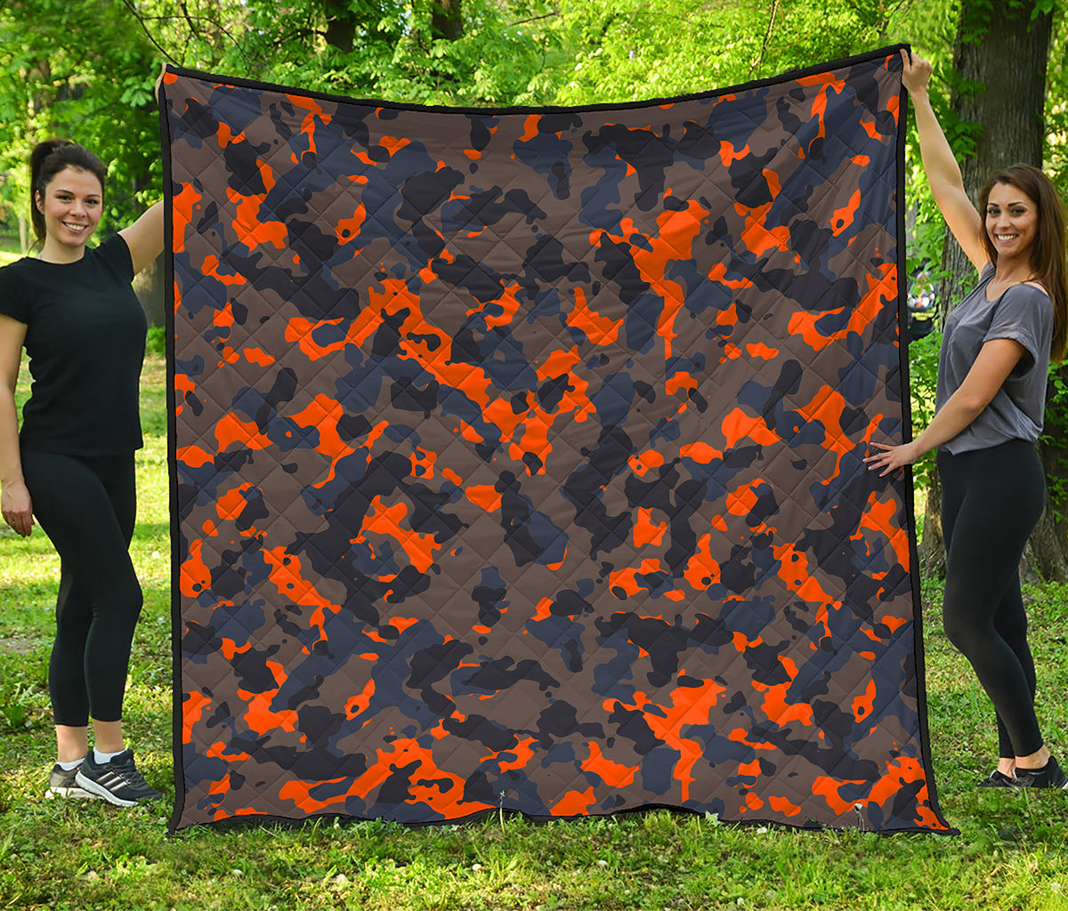 Black And Orange Camouflage Print Quilt
