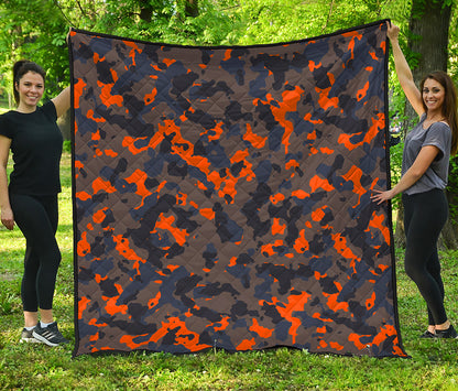 Black And Orange Camouflage Print Quilt