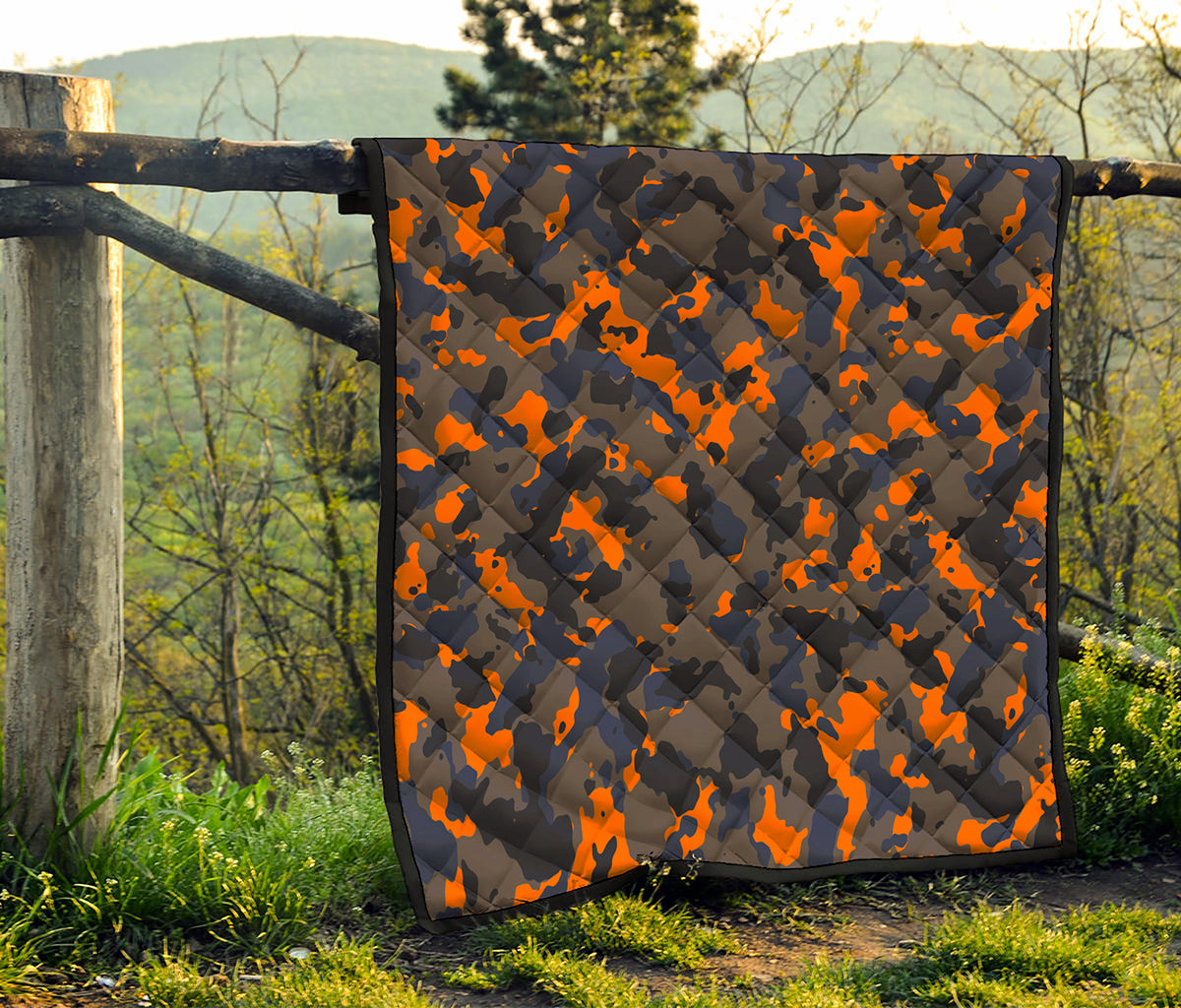 Black And Orange Camouflage Print Quilt