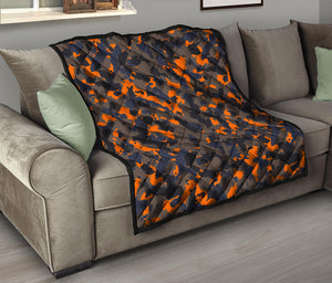 Black And Orange Camouflage Print Quilt