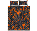 Black And Orange Camouflage Print Quilt Bed Set