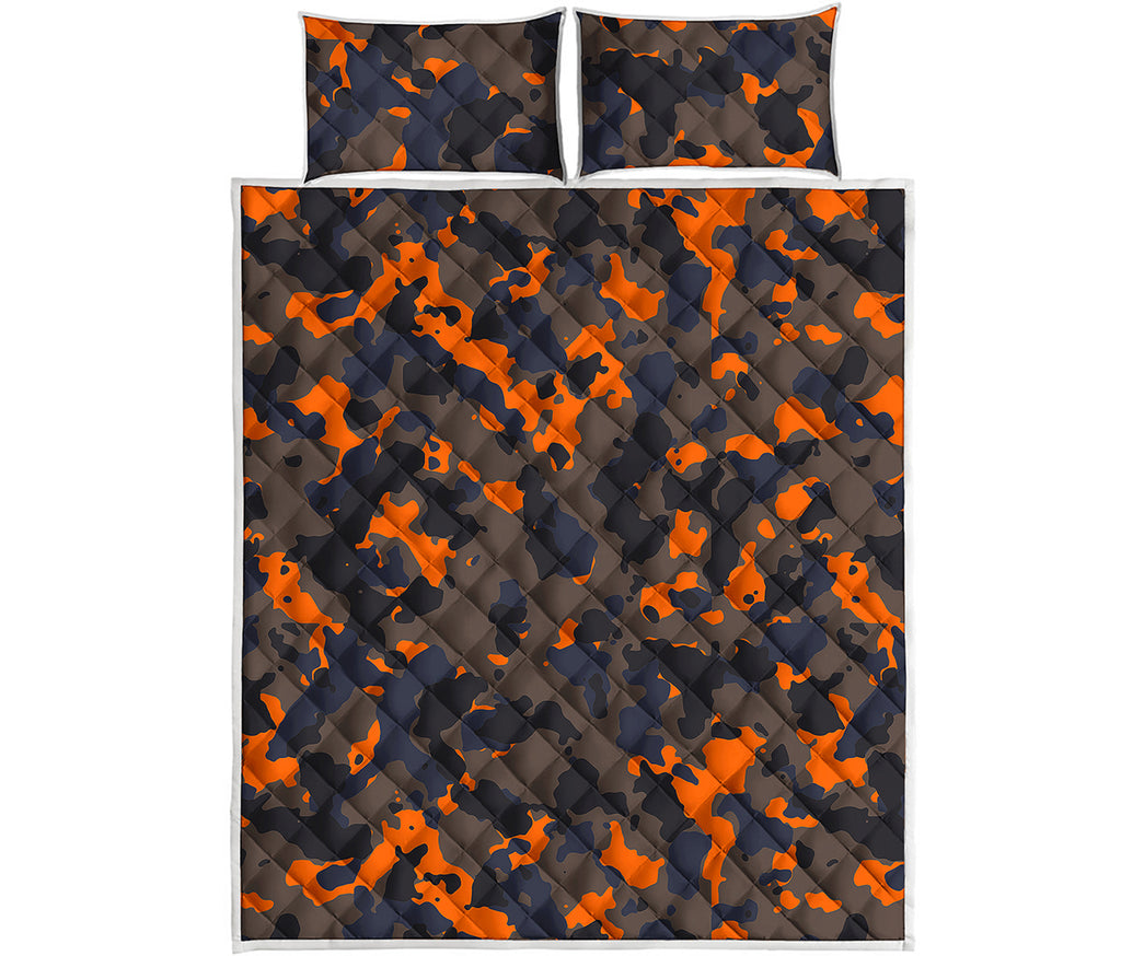 Black And Orange Camouflage Print Quilt Bed Set