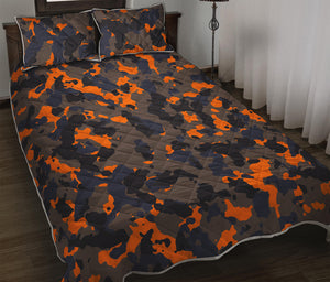 Black And Orange Camouflage Print Quilt Bed Set