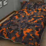 Black And Orange Camouflage Print Quilt Bed Set