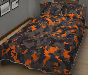 Black And Orange Camouflage Print Quilt Bed Set