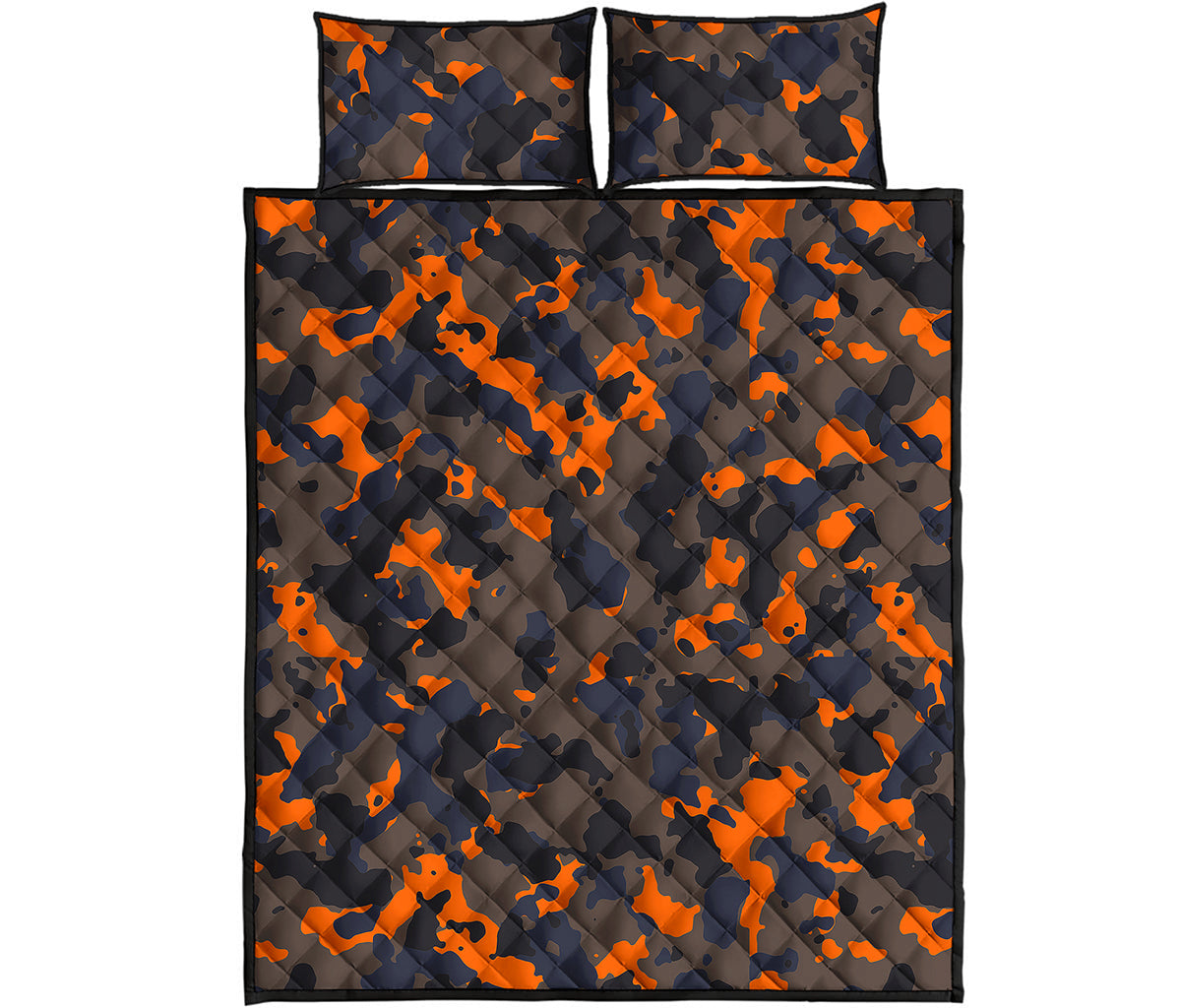 Black And Orange Camouflage Print Quilt Bed Set