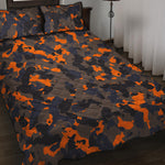 Black And Orange Camouflage Print Quilt Bed Set