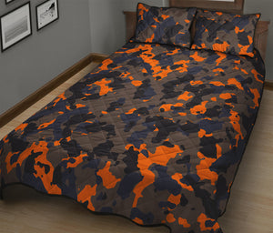 Black And Orange Camouflage Print Quilt Bed Set