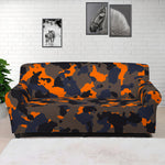 Black And Orange Camouflage Print Sofa Cover