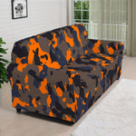 Black And Orange Camouflage Print Sofa Cover