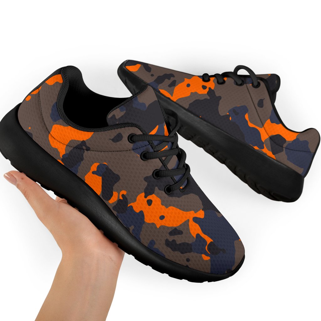 Black And Orange Camouflage Print Sport Shoes GearFrost