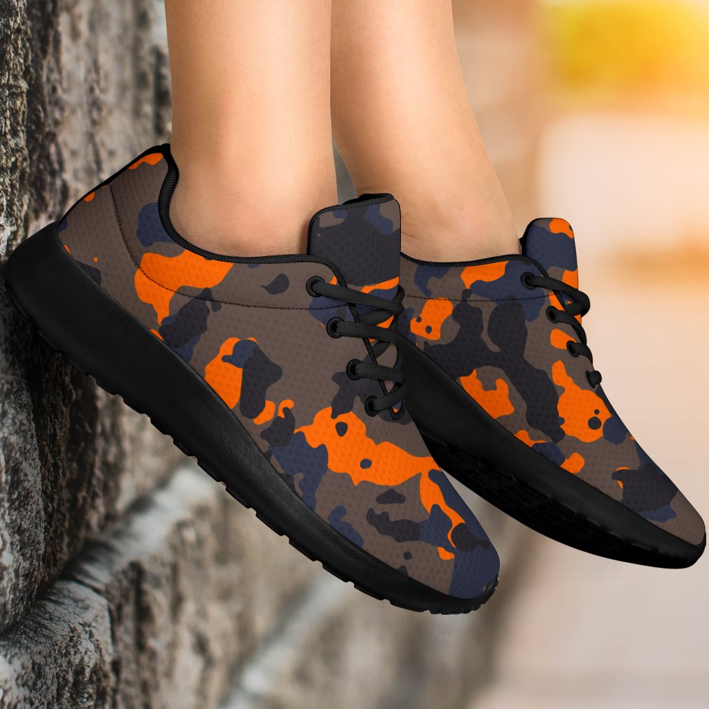 Black And Orange Camouflage Print Sport Shoes GearFrost