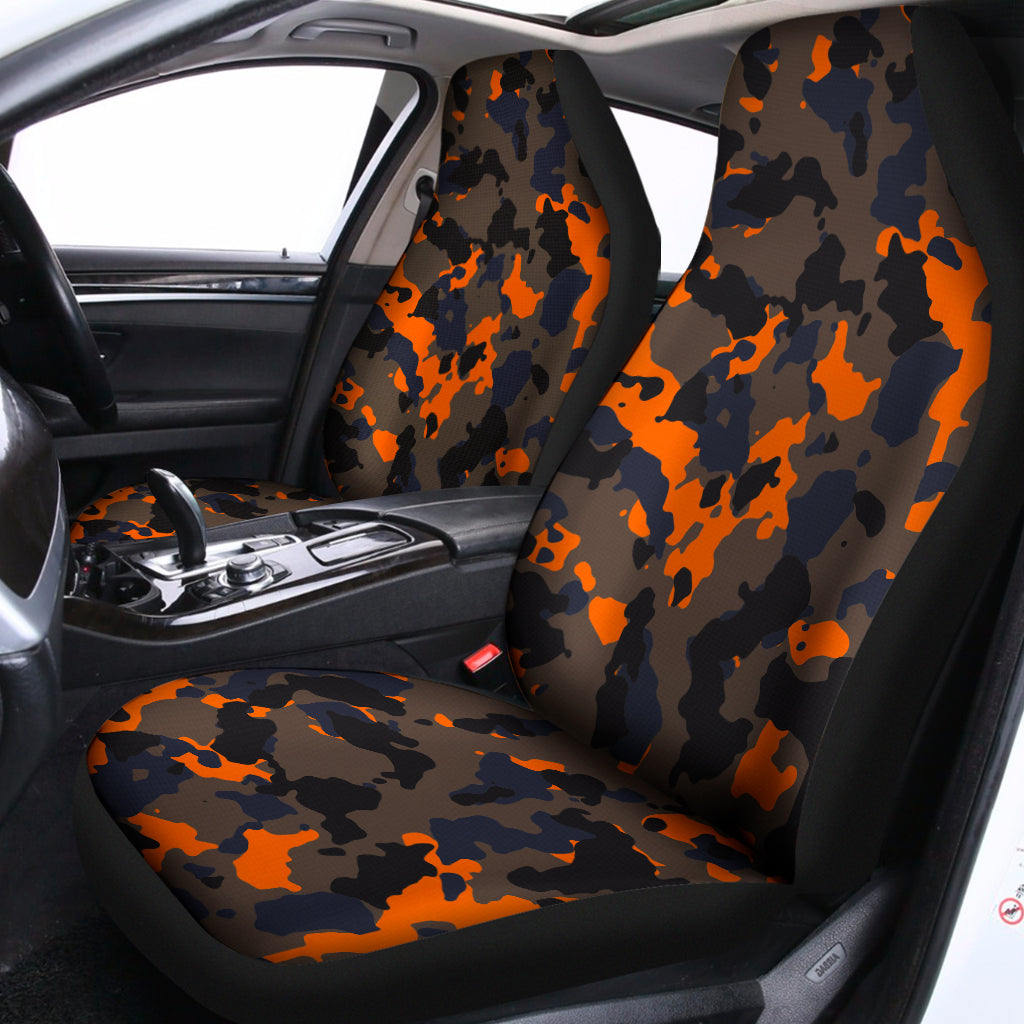 Black And Orange Camouflage Print Universal Fit Car Seat Covers