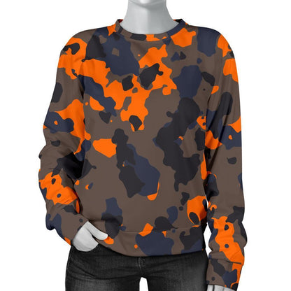 Black And Orange Camouflage Print Women's Crewneck Sweatshirt GearFrost