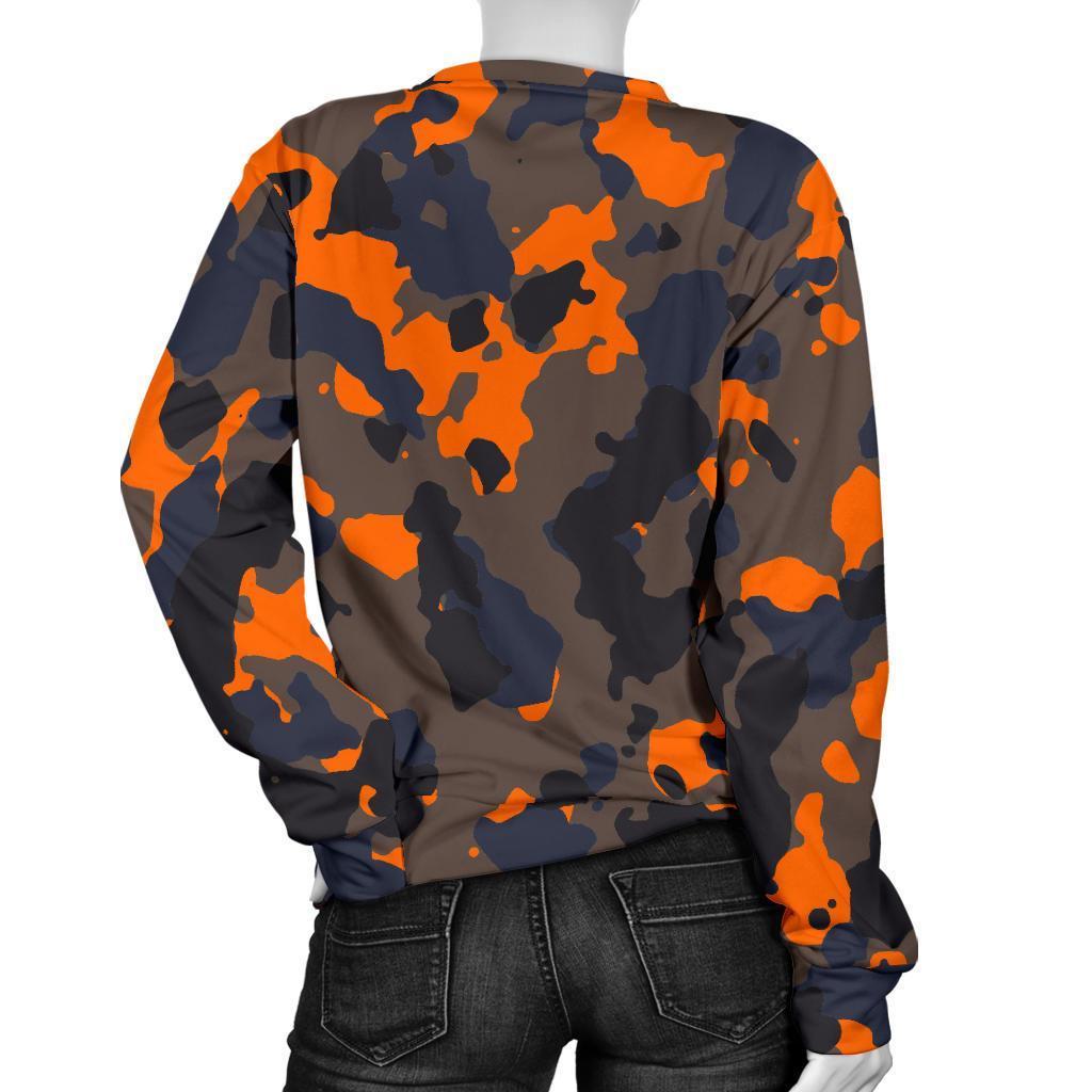 Black And Orange Camouflage Print Women's Crewneck Sweatshirt GearFrost