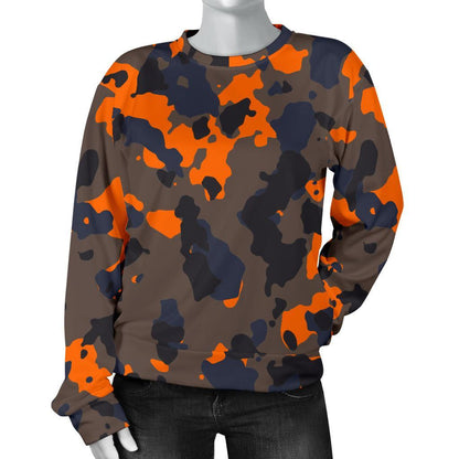 Black And Orange Camouflage Print Women's Crewneck Sweatshirt GearFrost