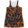 Black And Orange Camouflage Print Women's Racerback Tank Top