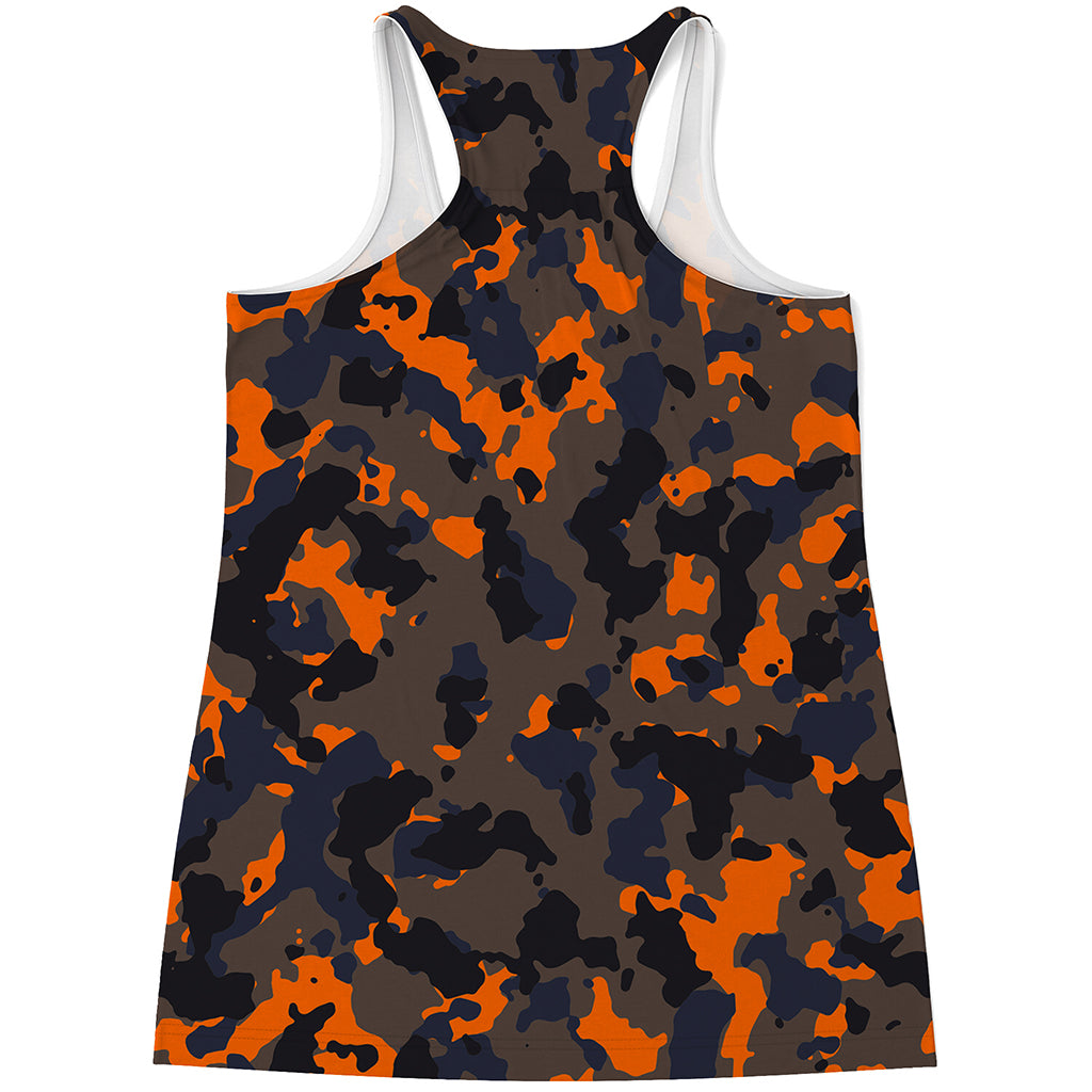 Black And Orange Camouflage Print Women's Racerback Tank Top