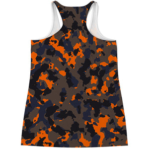 Black And Orange Camouflage Print Women's Racerback Tank Top