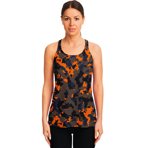 Black And Orange Camouflage Print Women's Racerback Tank Top