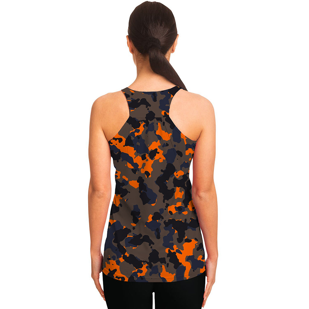 Black And Orange Camouflage Print Women's Racerback Tank Top