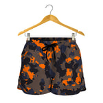 Black And Orange Camouflage Print Women's Shorts