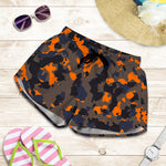 Black And Orange Camouflage Print Women's Shorts