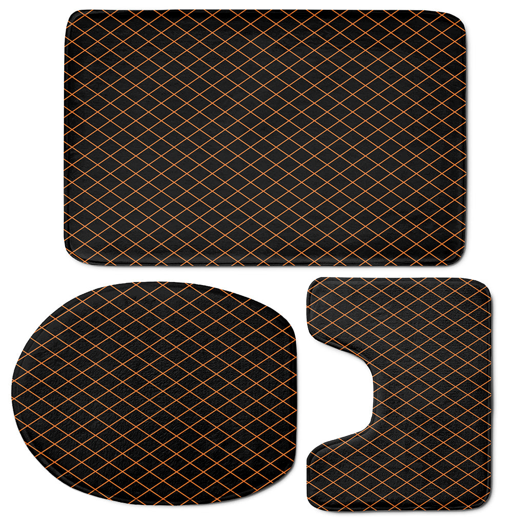 Black And Orange Harlequin Print 3 Piece Bath Mat Set