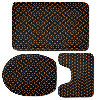 Black And Orange Harlequin Print 3 Piece Bath Mat Set