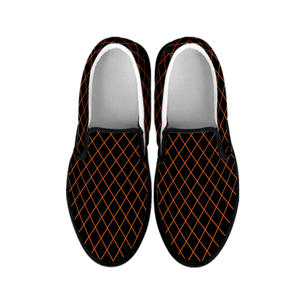 Black And Orange Harlequin Print Black Slip On Shoes