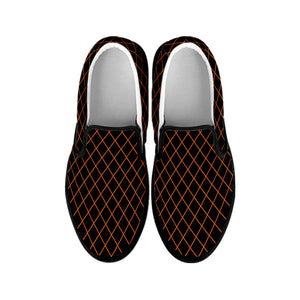 Black And Orange Harlequin Print Black Slip On Shoes