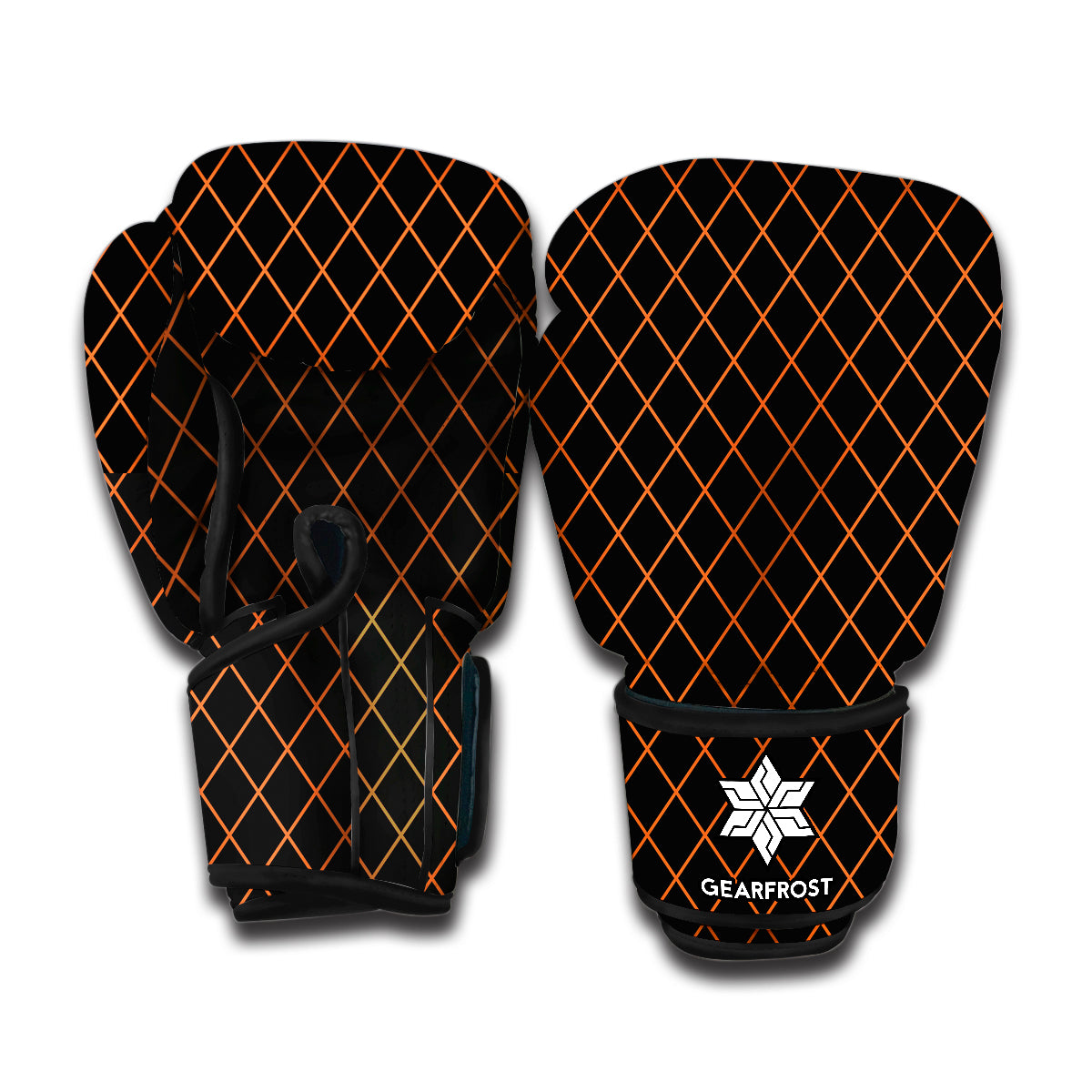 Black And Orange Harlequin Print Boxing Gloves