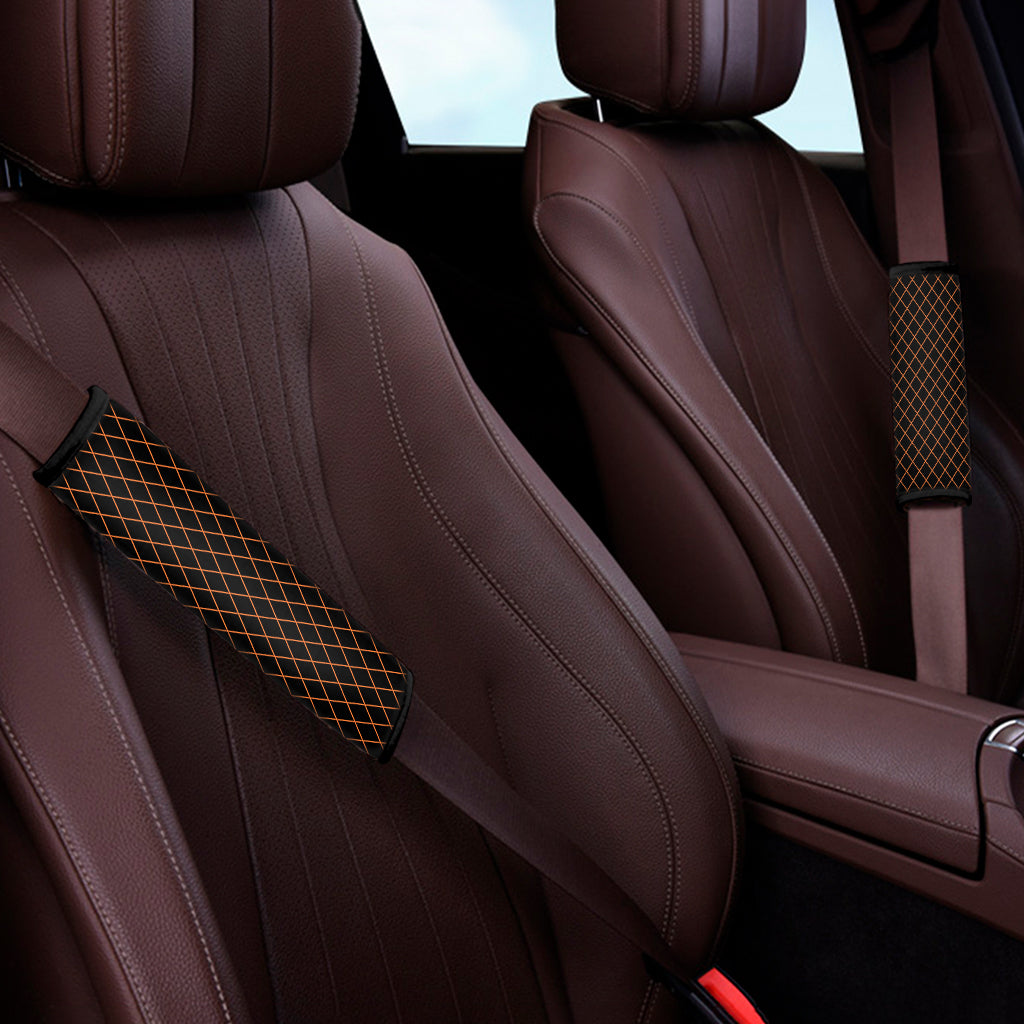 Black And Orange Harlequin Print Car Seat Belt Covers