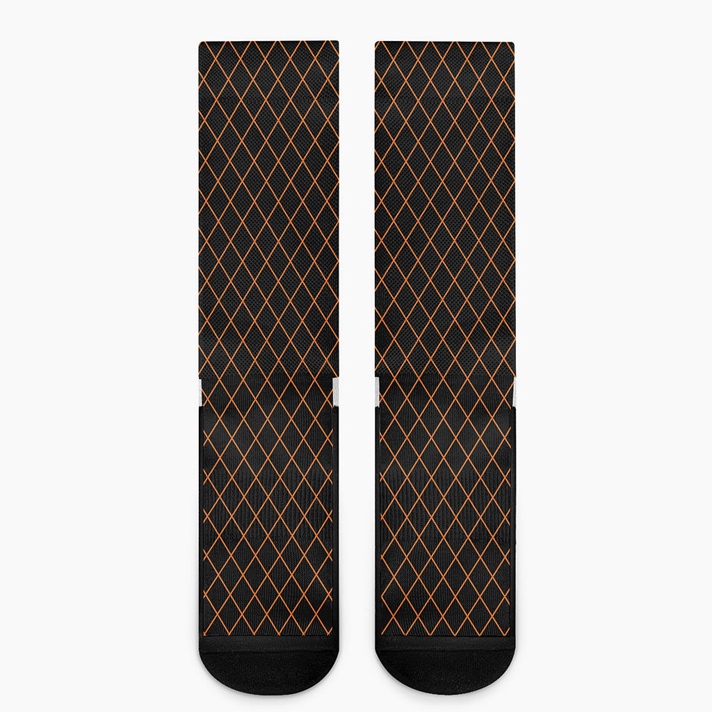 Black And Orange Harlequin Print Crew Socks