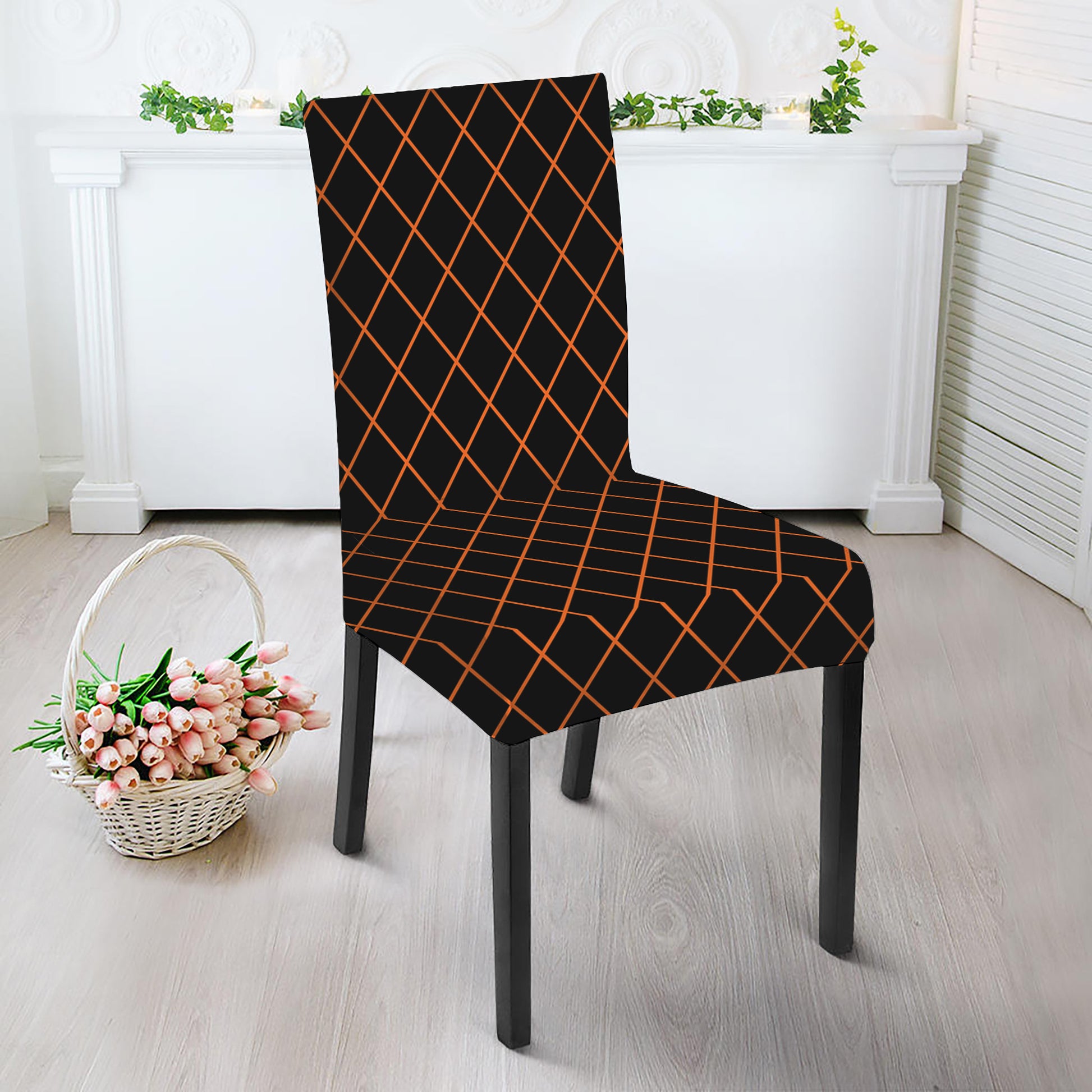 Black And Orange Harlequin Print Dining Chair Slipcover