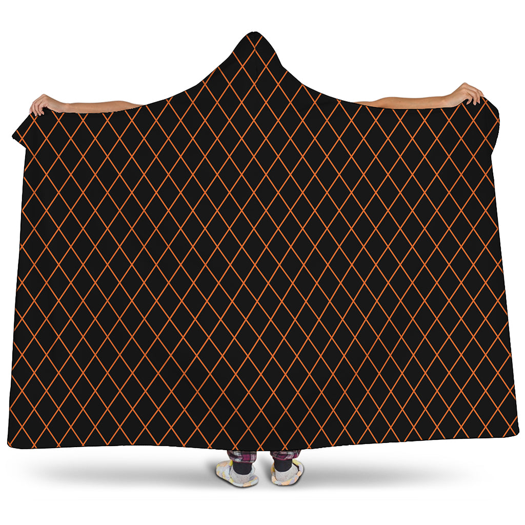 Black And Orange Harlequin Print Hooded Blanket