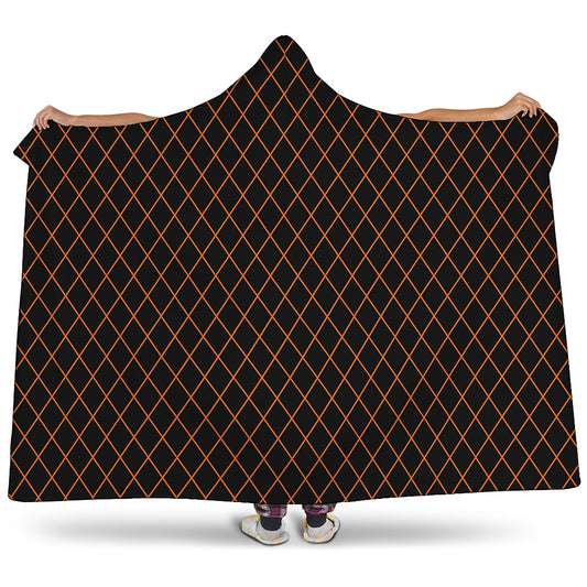 Black And Orange Harlequin Print Hooded Blanket