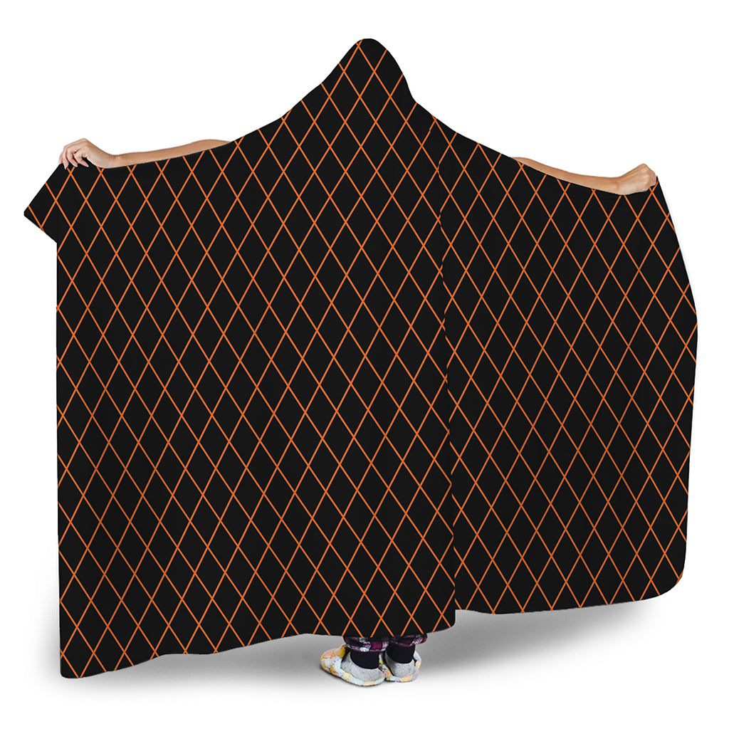 Black And Orange Harlequin Print Hooded Blanket