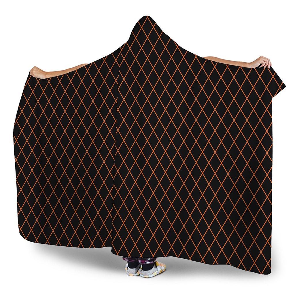 Black And Orange Harlequin Print Hooded Blanket
