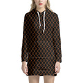 Black And Orange Harlequin Print Pullover Hoodie Dress