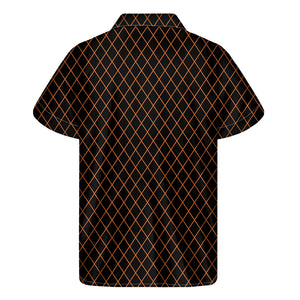 Black And Orange Harlequin Print Men's Short Sleeve Shirt