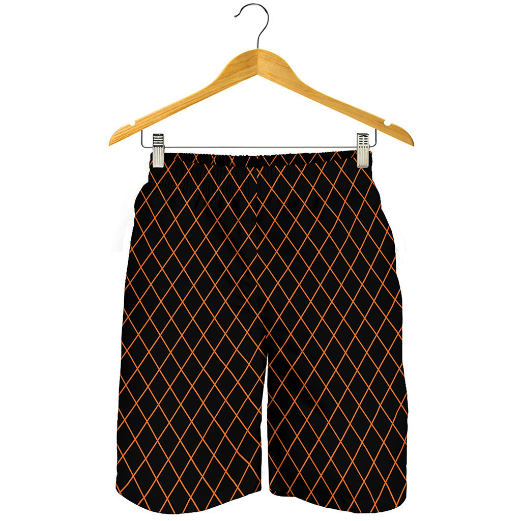 Black And Orange Harlequin Print Men's Shorts