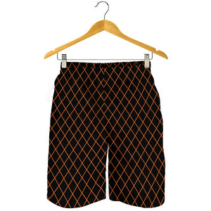 Black And Orange Harlequin Print Men's Shorts