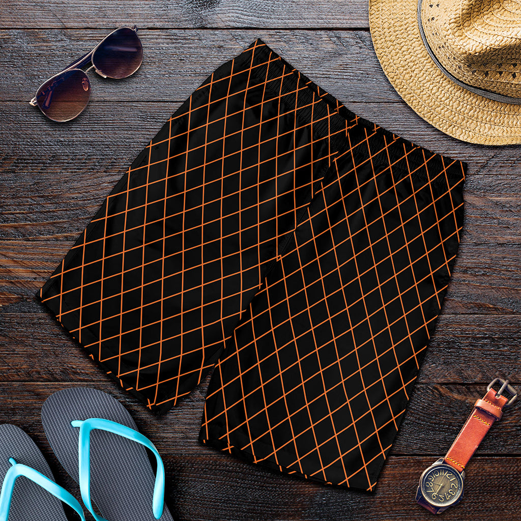 Black And Orange Harlequin Print Men's Shorts