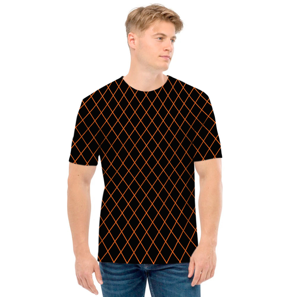 Black And Orange Harlequin Print Men's T-Shirt