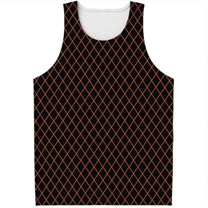 Black And Orange Harlequin Print Men's Tank Top